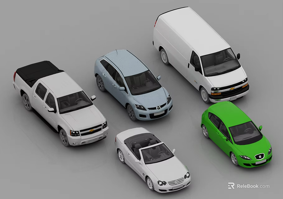 Different Car Models Featuring Pickup SUV Van Convertible and Sedan in Multiple Colors 3d model 