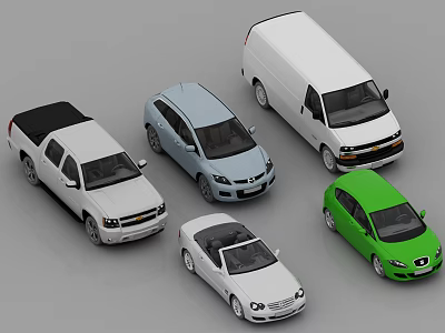 Different Car Models Featuring Pickup SUV Van Convertible and Sedan in Multiple Colors 3d model