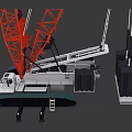 Red And White Construction Crane With Long Boom And Stable Structure 3d model
