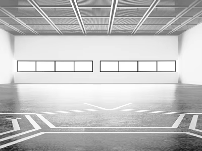 Empty Interior Space With White Walls Grid Ceiling And White Floor Lines 3d model