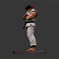 Martial Arts Man With Crossed Arms Red Headband Black Belt White Outfit On Gray Stand