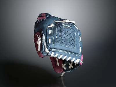 Professional Baseball Glove With Blue Red Design Braided Texture And Stitching Details 3d model
