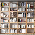 Large Wooden Bookcase With Multiple Shelves Filled With Books And Decorative Items