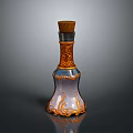 Decorative Household Bottle With Wooden Cap And Ornate Blue Orange Curved Carvings