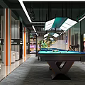 Modern Stylish Billiard Room With Pool Table Lighting And Leather Seats 3d model