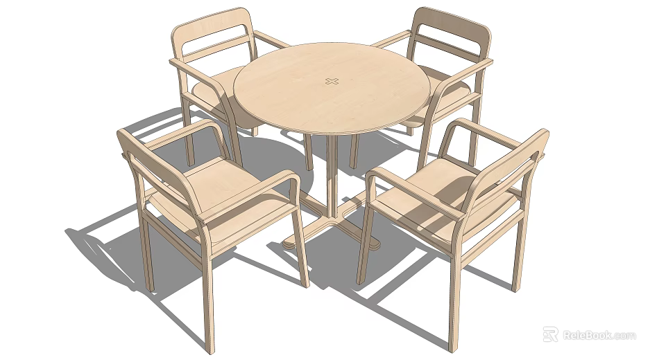Simple Round Wooden Dining Table Set With Four Matching Chairs 3d model