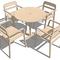 Simple Round Wooden Dining Table Set With Four Matching Chairs 3d model