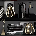 Stylish Bookshelf Display With Books Magazines Trophies And Decorative Sculptures