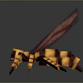 3D Pixel Art Style Bee with Yellow Black Stripes and Pink Wings