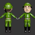 Cartoon Human Characters In Green Military Uniform With Camouflage And Black Boots Front Back View