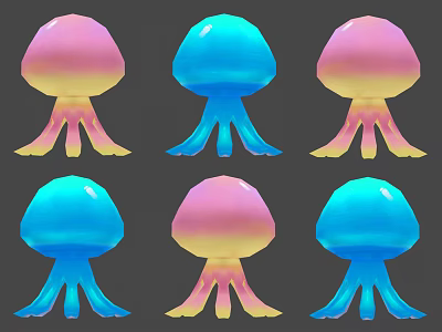 Colorful Jellyfish Game and Movie Character with Gradient Hues and Vibrant Tentacles 3d model