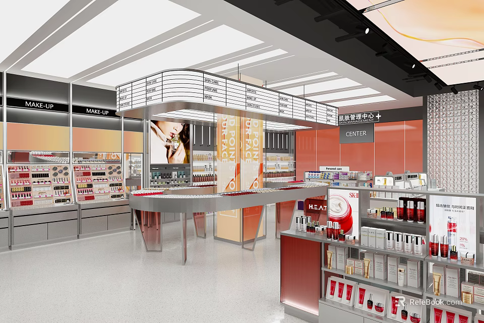 Modern Cosmetics Store Interior Design With Open Layout Shelves Counter Makeup And Skincare Products 3d model 