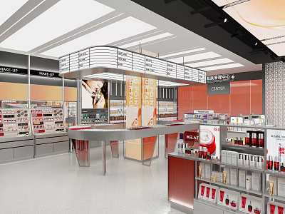 Modern Cosmetics Store Interior Design With Open Layout Shelves Counter Makeup And Skincare Products 3d model