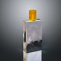 Elegant Silver Perfume Bottle With Yellow Cap On Black Reflective Surface 3d model