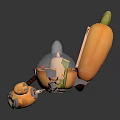 Orange Cartoon Carrot Shaped Vehicle With Small Rabbit Inside Mechanical Legs And Detectors