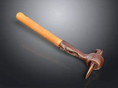 Vintage Hand Hammer With Wooden Handle And Rustic Metal Head Tool 3d model