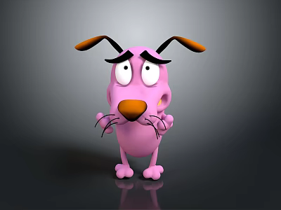 Pink Cartoon Character With Big Eyes Brown Ears Orange Nose And Whiskers On Dark Background 3d model