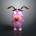 Pink Cartoon Character With Big Eyes Brown Ears Orange Nose And Whiskers On Dark Background