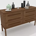 Wooden Console Table with Drawers Decorative Vases Candle Books and Cup on Top