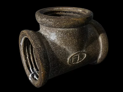 Cast Iron Tee Joint Pipe Fitting With Rough Surface For Industrial Use 3d model