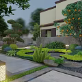 Traditional Japanese Karesansui Dry Landscape Garden With Stones Gravel And Green Plants