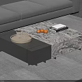 Modern Coffee Table With Marble Pattern Top Tray Glass Cups And Oranges By Gray Sofa 3d model
