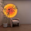 Modern Floor Lamp With Sunset Light Projection And Armchair In Living Room