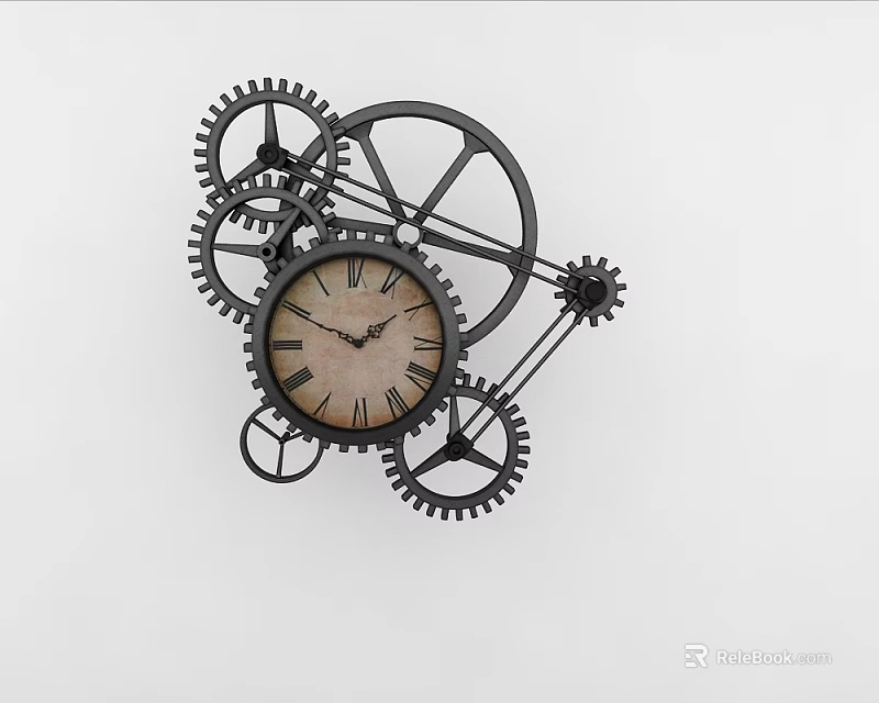 Vintage Industrial Decorative Ornament Set With Intricate Gears And Clock 3d model 