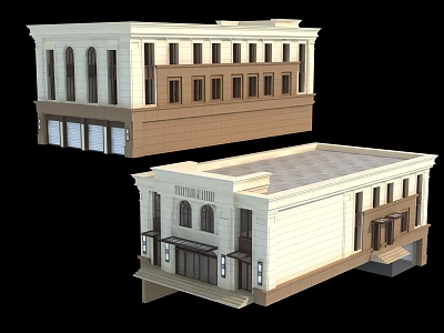 Modern Classical Commercial Complex With Multi Storey Stone Facade Arched Windows And Portico 3d model