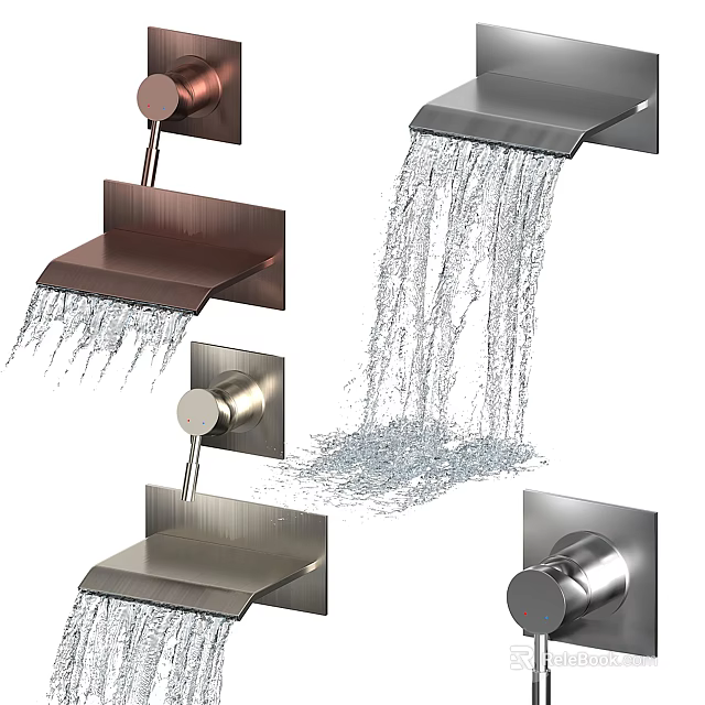 Modern Bathroom Faucets With Waterfall Spout In Brushed Copper And Stainless Steel 3d model 