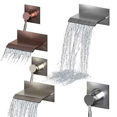Modern Bathroom Faucets With Waterfall Spout In Brushed Copper And Stainless Steel 3d model