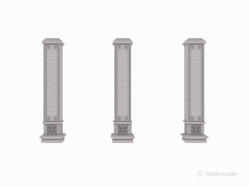 Decorative Classical Architectural Columns With Ornate Base And Intricate Carvings 3d model 