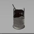 Decorative Household Glass Cup With Patterned Base Dark Liquid Inside And Stirrer