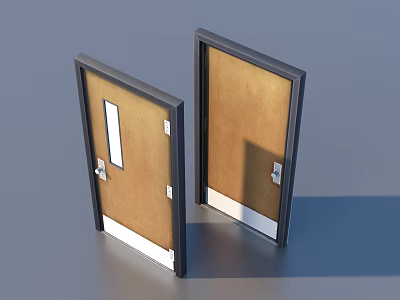 Modern Swing Doors With Brown Panels Black Frames And White Rectangular Windows 3d model