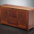 Traditional Style Solid Wood Storage Cabinet With Herringbone Pattern Doors And Drawers
