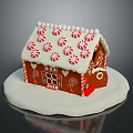 Festive Gingerbread House With Peppermint Candy Roof Gingerbread Sticks And White Snow Base