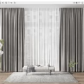 Modern Gray Sheer And Thick Curtains For Window With White Walls Bench Rug Green Plant
