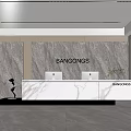 Modern Reception Desk With Marble Surface Sculpture Green Plant Two Computers And City View