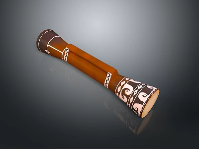 Traditional Brown Wooden Rolling Pin With Decorative Patterns For Daily Kitchen Use 3d model
