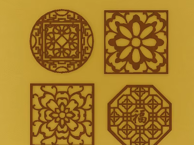 Traditional Chinese Carved Patterns With Circular Square Octagonal Shapes And Floral Geometric Designs 3d model
