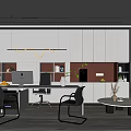 Modern Office Interior Design With Desks Ergonomic Chairs Bookshelves Coffee Machine And Sofa