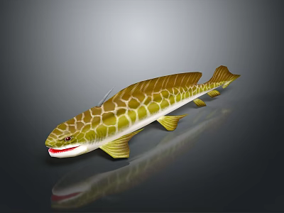 Yellow Green Spotted Fish Shaped Household Decor With Red Mouth And Reflective Surface 3d model