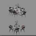 Elegant Modern Dining Table Set With Chairs Vase And Tableware 3d model