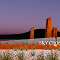 Orange Landscape Wall At Sky Crossing With Purple Sky And Desert Plants