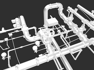 Industrial Equipment Pipeline System With Valves Gauges And Metal Components 3d model