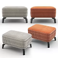 Modern Tufted Ottoman With Light Gray And Orange Fabric And Black Legs