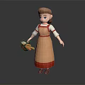 Game Movie Character with Brown Hair Blue Eyes White Blouse Red Apron Holding Bread Basket