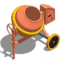 Mobile Industrial Equipment Concrete Mixer with Orange Drum Yellow Wheels and Stand