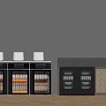Modern Kitchen Storage Units With Dishes Glass Door Wine Cabinet Gray Wall Wooden Floor