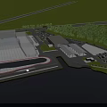 Industrial Factory Building With Surrounding Greenery Waterfront Area And Parking Lot